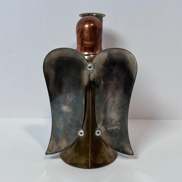 Brass and Copper Angel Candle Holder made in Hong Kong 6" Christian VTG 70's - Picture 6 of 10